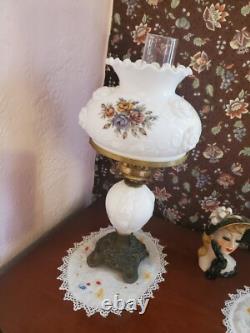 2 Fenton White Milk Glass hurricane lamps, works, vintage