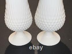 2 Large Vintage Fenton White Milk Glass Swung Vases Hobnail Mid Century Modern