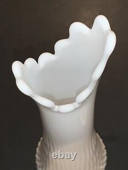 2 Large Vintage Fenton White Milk Glass Swung Vases Hobnail Mid Century Modern