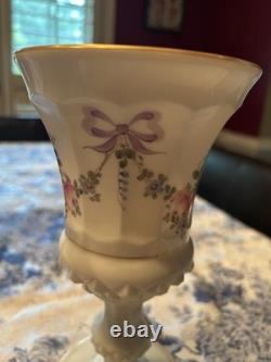 2 Matching Westmoreland Milk Glass Pedestal Footed Lid Candy Dish Roses & Bows