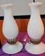 (2) Vintage 13 White Milk Glass Hobnail Parlor Lamps