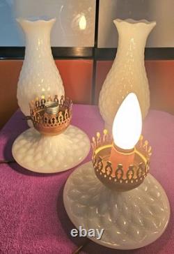 (2) Vintage 13 White Milk Glass Hobnail Parlor Lamps