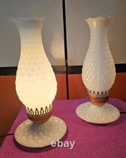 (2) Vintage 13 White Milk Glass Hobnail Parlor Lamps