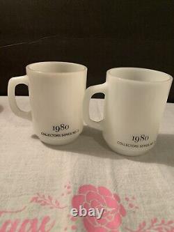 2 Vintage Anchor Hocking Snoopy President Milk Glass Mugs Fire King