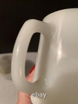 2 Vintage Anchor Hocking Snoopy President Milk Glass Mugs Fire King