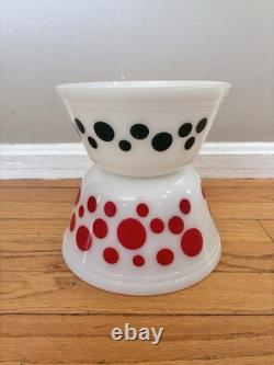 2 Vintage Federal Glass Atomic Polka Dots Bowls Red 8 Green 7 Nice