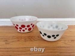 2 Vintage Federal Glass Atomic Polka Dots Bowls Red 8 Green 7 Nice
