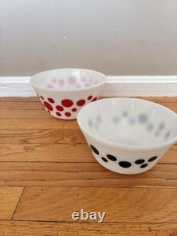 2 Vintage Federal Glass Atomic Polka Dots Bowls Red 8 Green 7 Nice