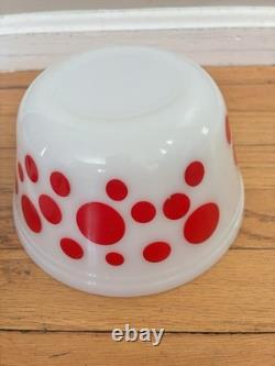 2 Vintage Federal Glass Atomic Polka Dots Bowls Red 8 Green 7 Nice
