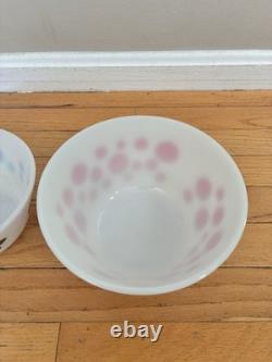2 Vintage Federal Glass Atomic Polka Dots Bowls Red 8 Green 7 Nice