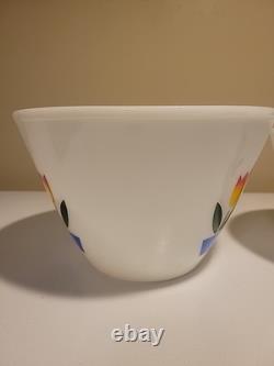 2 Vintage Fire King Tulip Mixing Bowls White Milk Glass 8.5 & 9.5 Wide Nesting