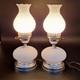2 Vintage Hobnail Lamp White Milk Glass Hurricane Electric Mcm Silver Base Metal