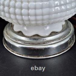 2 Vintage Hobnail Lamp White Milk Glass Hurricane Electric MCM Silver Base Metal