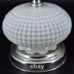 2 Vintage Hobnail Lamp White Milk Glass Hurricane Electric MCM Silver Base Metal