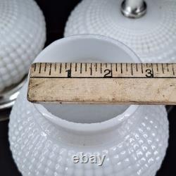 2 Vintage Hobnail Lamp White Milk Glass Hurricane Electric MCM Silver Base Metal
