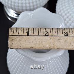 2 Vintage Hobnail Lamp White Milk Glass Hurricane Electric MCM Silver Base Metal