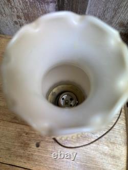 2- Vintage Milk Glass Lamps Yellow Roses Handpainted Ruffled Hobnail