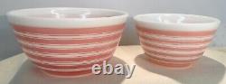 2 Vintage PYREX Nesting Bowl PINK RAINBOW STRIPE 1-1/2 Pt & 1-1/2 Qt Oven Ware