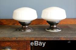 2 Vintage School House Light Fixtures industrial milk glass globe kitchen hall