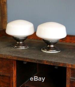 2 Vintage School House Light Fixtures industrial milk glass globe kitchen hall