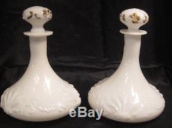2 White Milk Glass Decanters, with stoppers