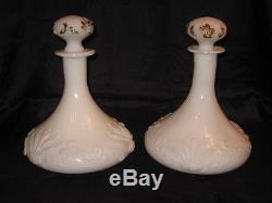 2 White Milk Glass Decanters, with stoppers