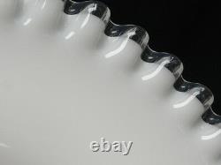 2 pcs VINTAGE RUFFLED CLEAR EDGE RIM FENTON MILK GLASS RELISH BOWL & UNDERPLATE