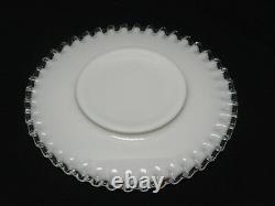 2 pcs VINTAGE RUFFLED CLEAR EDGE RIM FENTON MILK GLASS RELISH BOWL & UNDERPLATE