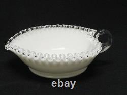 2 pcs VINTAGE RUFFLED CLEAR EDGE RIM FENTON MILK GLASS RELISH BOWL & UNDERPLATE