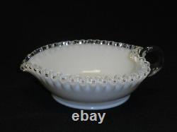 2 pcs VINTAGE RUFFLED CLEAR EDGE RIM FENTON MILK GLASS RELISH BOWL & UNDERPLATE