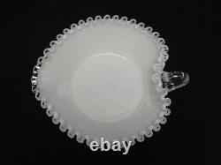 2 pcs VINTAGE RUFFLED CLEAR EDGE RIM FENTON MILK GLASS RELISH BOWL & UNDERPLATE