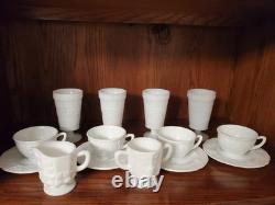 20 Pieces Milk Glass Set Grape Pattern Vintage Anchor Hocking