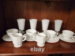 20 Pieces Milk Glass Set Grape Pattern Vintage Anchor Hocking