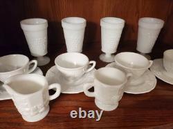 20 Pieces Milk Glass Set Grape Pattern Vintage Anchor Hocking