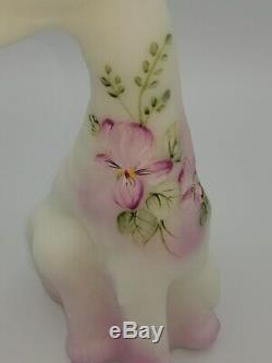 2008 Fenton Hand Painted Milk Glass Floral Alley Cat Statue LIMITED EDITION