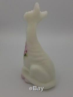 2008 Fenton Hand Painted Milk Glass Floral Alley Cat Statue LIMITED EDITION
