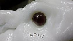 2075D Antq 1886 Atterbury Covered Rabbit Dish Milk Glass withGlass Eyes ROUGH COND