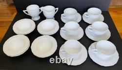 22pc. Indiana Glass Orange Blossom milk glass cups, saucers, bowls cream & sugar