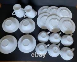 22pc. Indiana Glass Orange Blossom milk glass cups, saucers, bowls cream & sugar
