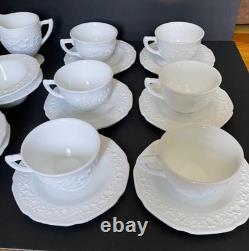 22pc. Indiana Glass Orange Blossom milk glass cups, saucers, bowls cream & sugar