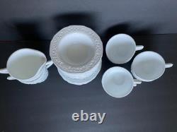 22pc. Indiana Glass Orange Blossom milk glass cups, saucers, bowls cream & sugar