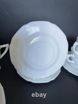 22pc. Indiana Glass Orange Blossom milk glass cups, saucers, bowls cream & sugar