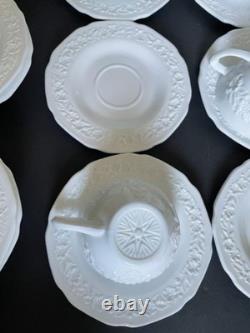 22pc. Indiana Glass Orange Blossom milk glass cups, saucers, bowls cream & sugar