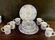 24 Pc Arcopal France Honorine Milk Glass Blue White Scalloped 6 Settings Euc