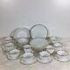 27 Pcs. Set Vintage White Milk Glass Fire King Oven Ware With Swirl & Gold Trim