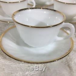 27 Pcs. SET Vintage White Milk Glass Fire King Oven Ware With Swirl & Gold Trim