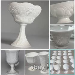 29 piece White Milk Glass Grapevine Goblet, Compote, Creamer, Sugar Bowl Set