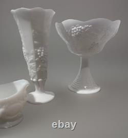 29 piece White Milk Glass Grapevine Goblet, Compote, Creamer, Sugar Bowl Set