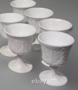 29 piece White Milk Glass Grapevine Goblet, Compote, Creamer, Sugar Bowl Set
