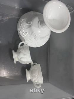 29 piece White Milk Glass Grapevine Goblet, Compote, Creamer, Sugar Bowl Set